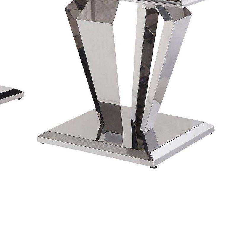 Everly Quinn Eardie Rectangular Dining Table in Light Gray and Mirrored Silver