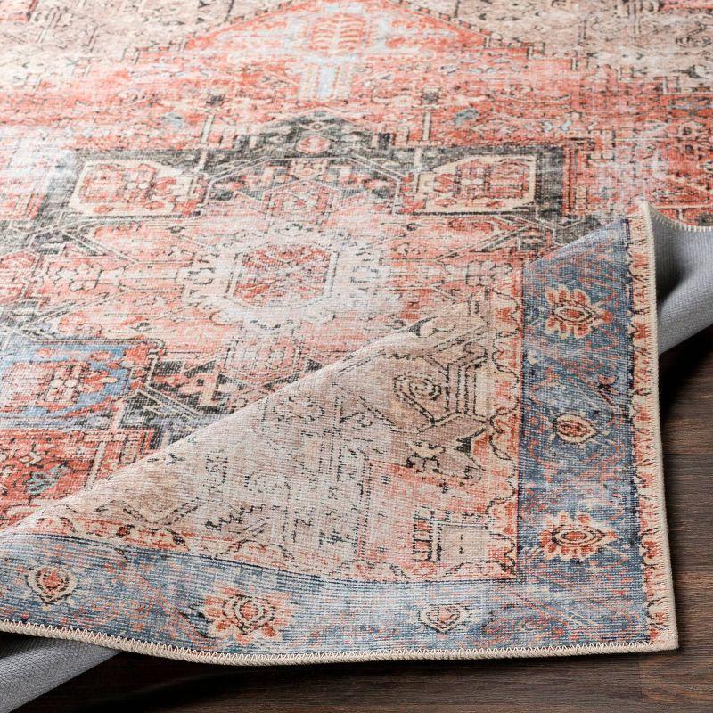 Bohemian Blue Chenille Rectangular Area Rug with Faded Floral Motif