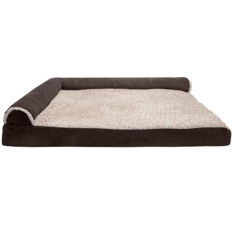FurHaven Two-Tone Faux Fur & Suede Deluxe Chaise Lounge Orthopedic Sofa Dog Bed - Large, Stone Gray