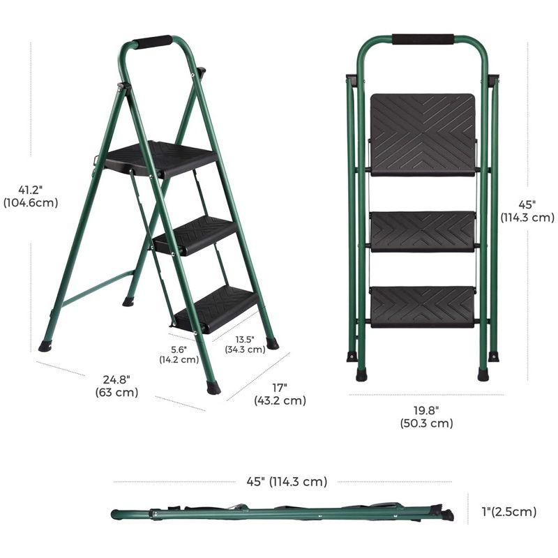 Delxo Non-Slip Stool Folding Sturdy Steel Wide Step Ladder with Hand Grip and Locking Mechanism for Indoor Household Kitchens