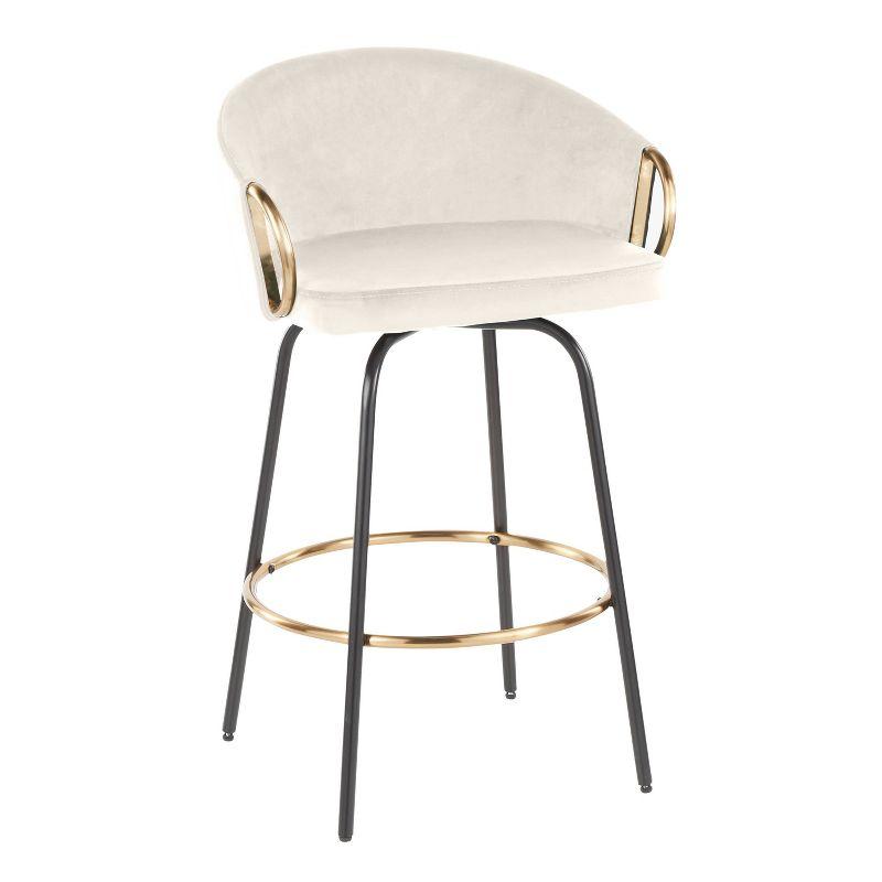 Set of 2 Claire Counter Height Barstools Gold/Cream/Black - LumiSource: Velvet Upholstery, Swivel, Footrest