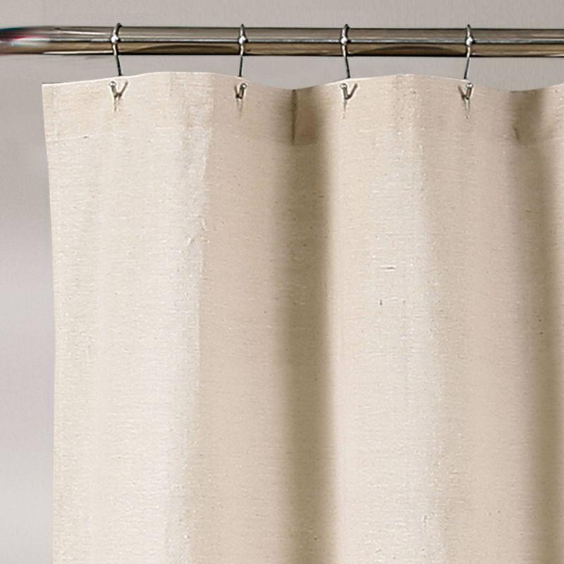 Beige and White Linen Button Shower Curtain with Liner