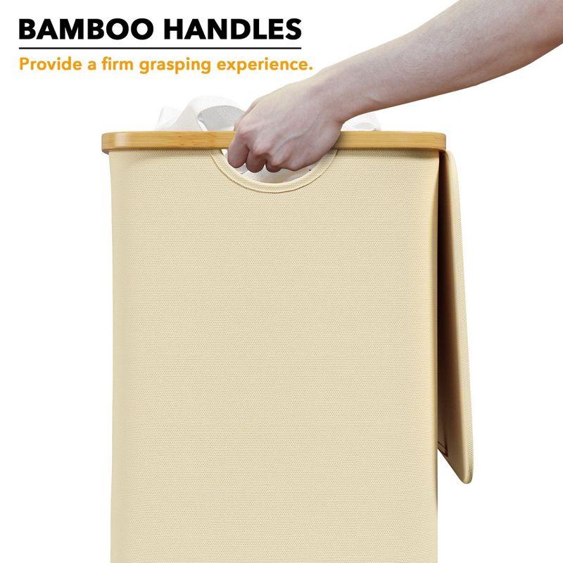 Laundry Hamper with Lid features Bamboo Handle,Beige-SpaceAid