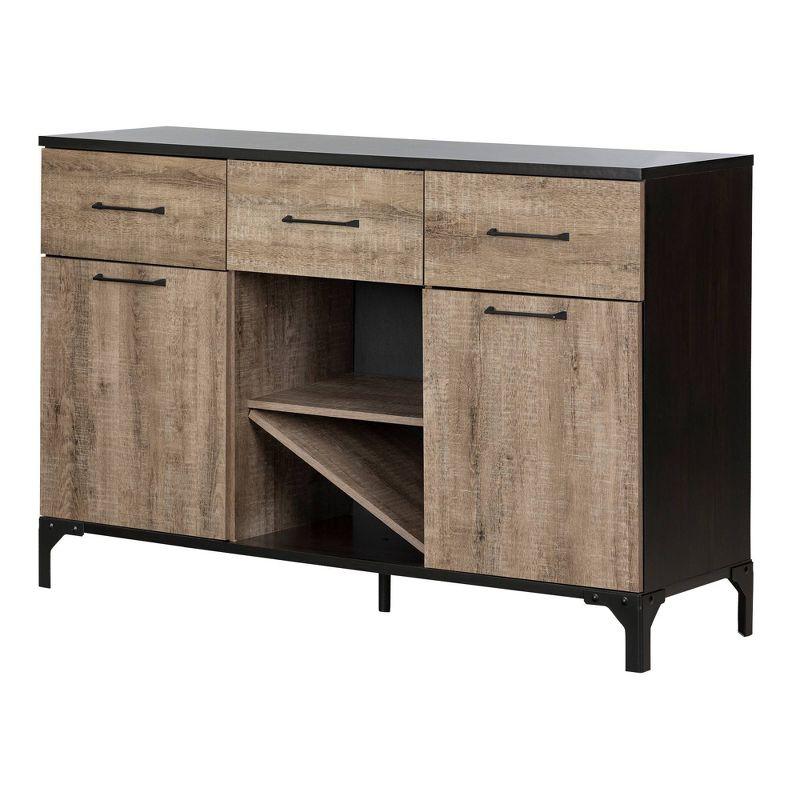 Weathered Oak and Ebony 57" Industrial Wine Storage Sideboard