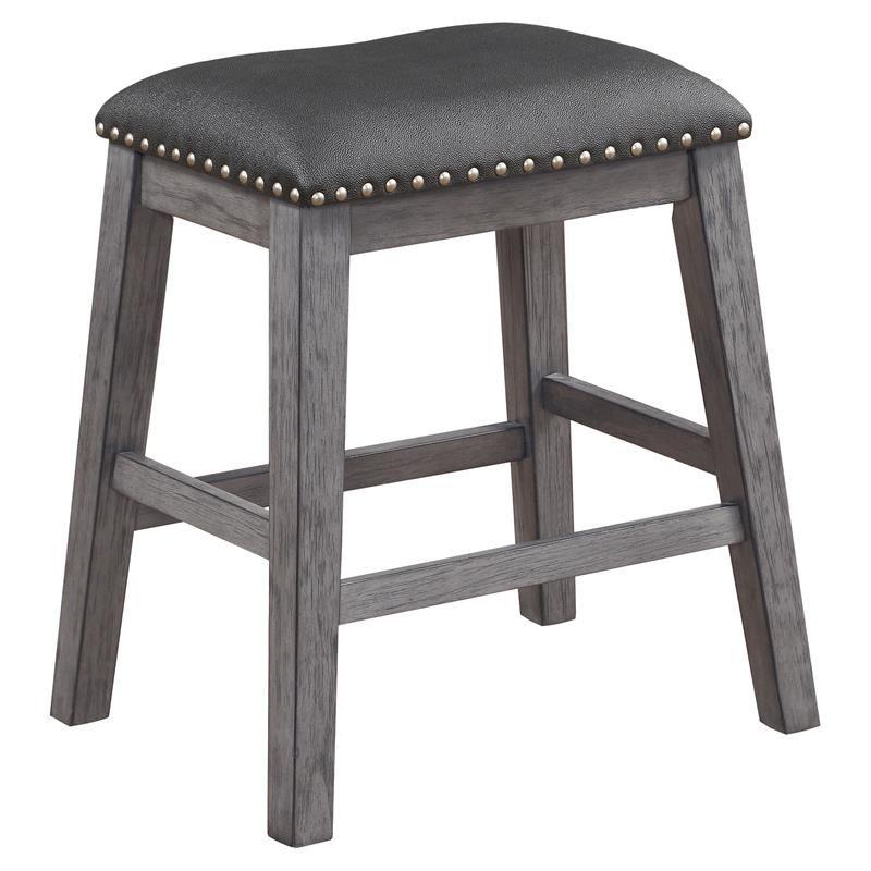 Transitional Gray Leather Wood Counter Stools with Nailhead Trim (Set of 2)