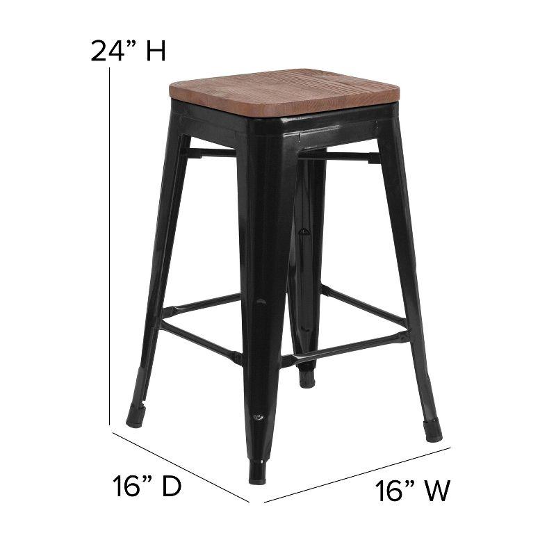 Merrick Lane Backless Metal Dining Stool with Wooden Seat for Indoor Use