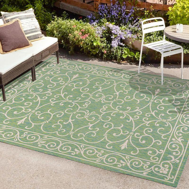 8' x 10' Charleston Vintage Filigree Textured Weave Indoor/Outdoor Area Rug, Green/Ivory - JONATHAN Y