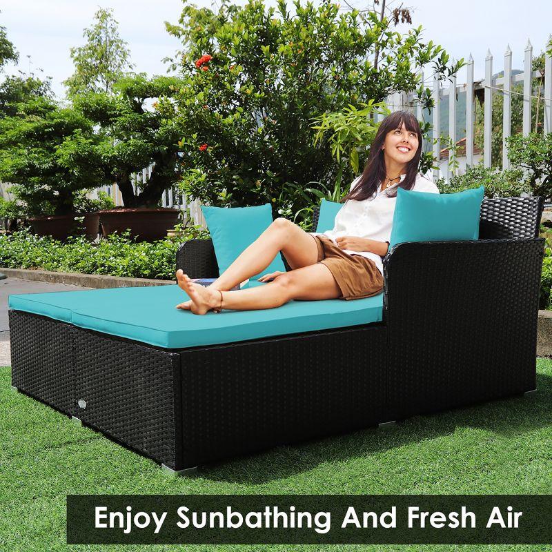 Costway Outdoor Patio Rattan Daybed Pillows Cushioned Sofa Furniture Turquoise