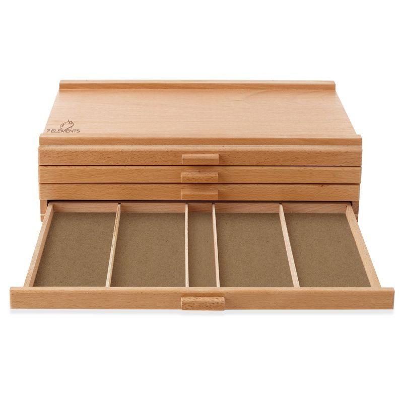 7 Elements Wooden Artist Storage Supply Box for Pastels, Pencils, Pens, Markers, Brushes and Tools