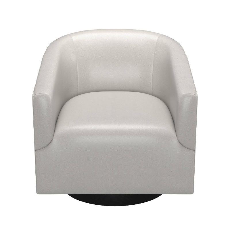 Dove Gray Faux Leather Swivel Barrel Chair with Wood Base