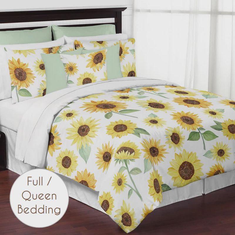 Sweet Jojo Designs Full/Queen Comforter Bedding Set Sunflower Yellow and Green 3pc