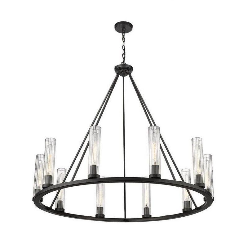 Beau Bronze 10-Light Circular Chandelier with Glass Shades