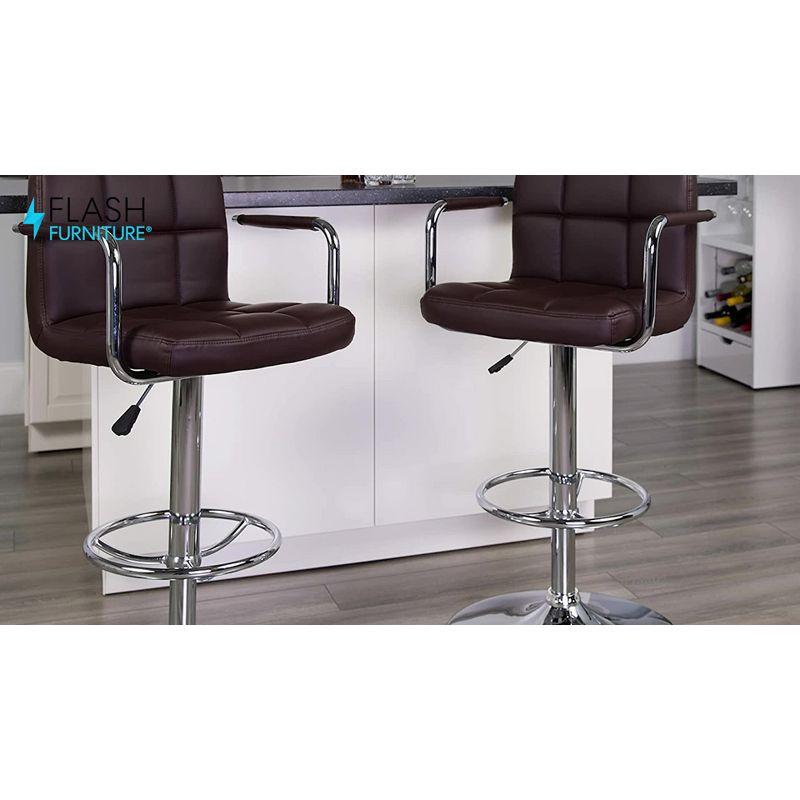 Flash Furniture Contemporary Quilted Vinyl Adjustable Height Barstool with Arms and Chrome Base