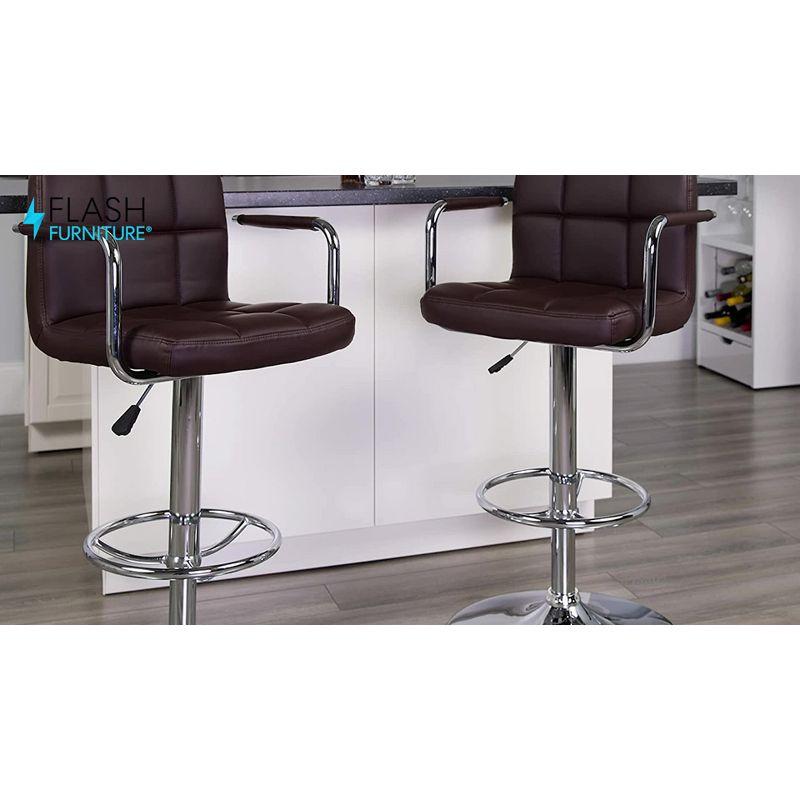 Sleek Brown Quilted Vinyl Adjustable Swivel Barstool with Chrome Base