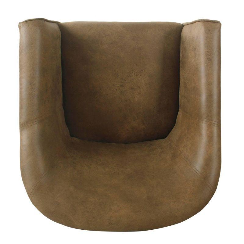 Flax Brown Faux Leather Modern Barrel Accent Chair