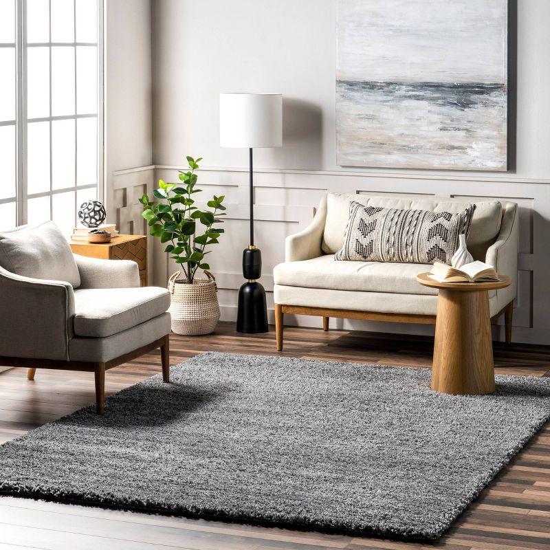 Gray Rectangular Shag Synthetic Area Rug