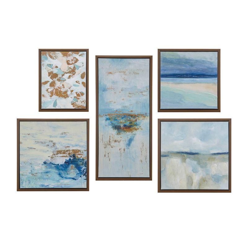 Blue Horizon 5-Piece Abstract Canvas Wall Art Set with Bronze Frame