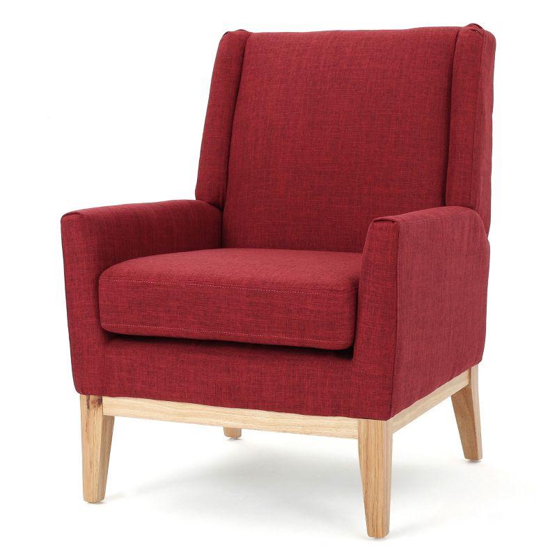 Aurla Contemporary Red Upholstered Accent Chair with Birch Wood Base