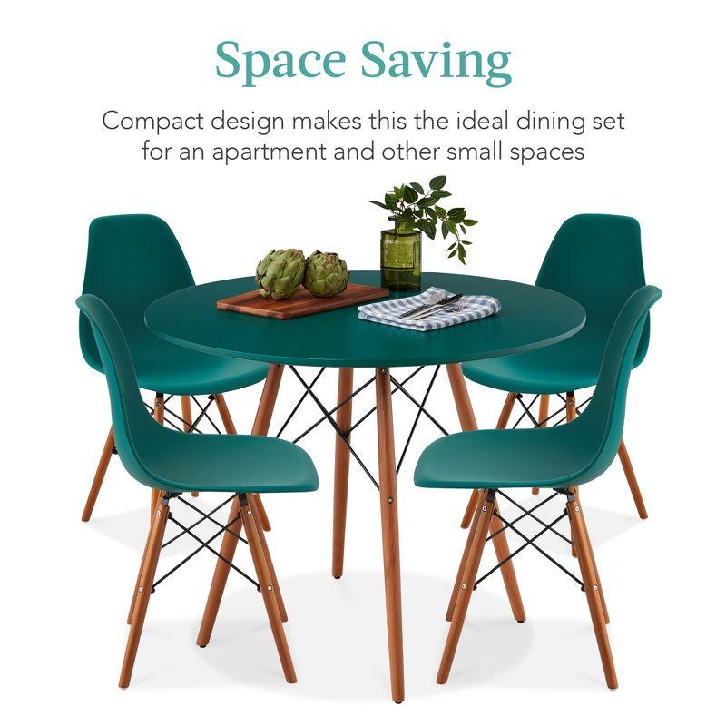 Best Choice Products 5-Piece Compact Mid-Century Modern Dining Set w/ 4 Chairs, Wooden Legs - Dark Green/Walnut