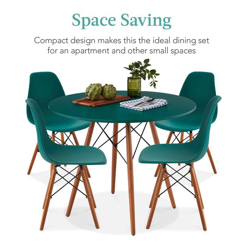 5-Piece Dark Green and Walnut Mid-Century Modern Dining Set