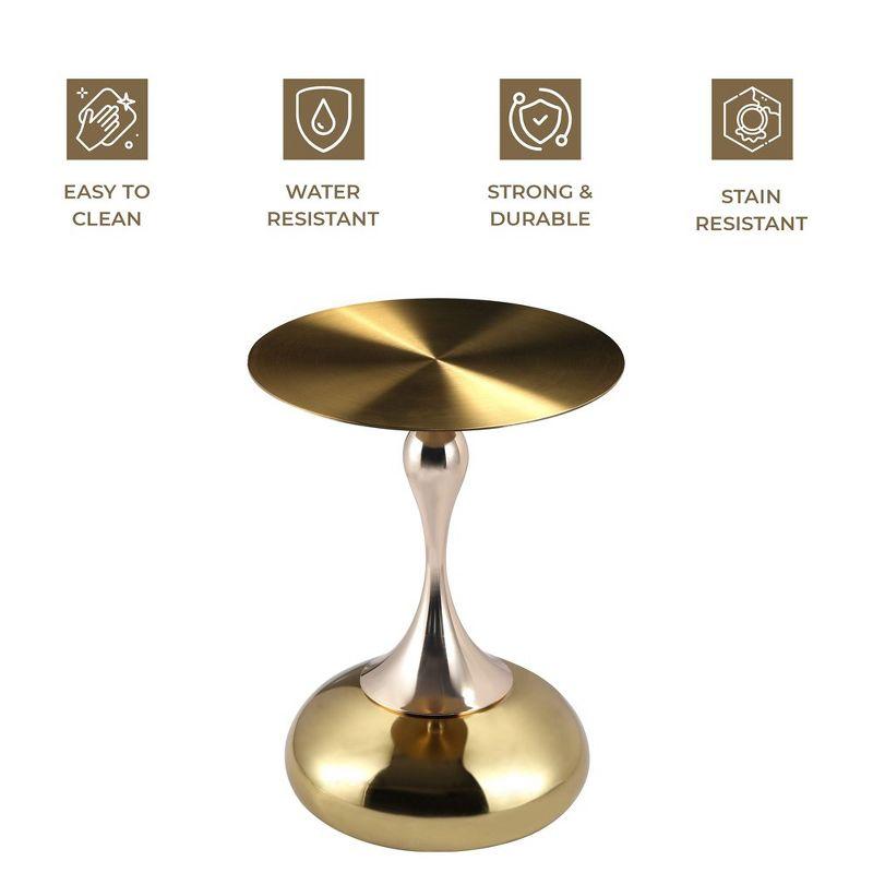 LeisureMod Wide Side Table with Gold Stainless Steel Top Round Accent Table and Pedestal Base Modern End Table Savoy Series