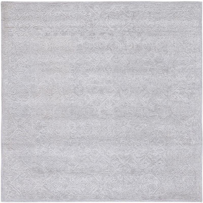 Gray Handmade Tufted Wool and Silk Square Rug