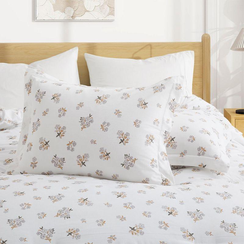 Peace Nest Floral Printed Comforter Set with Pillowcases, Bedding Set for All Season, White, King