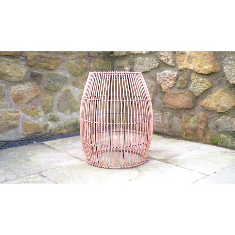 Bay Isle Home™ Bamboo Drum Side Table with Black Iron Top – Weather-Resistant Open Weave Accent Table