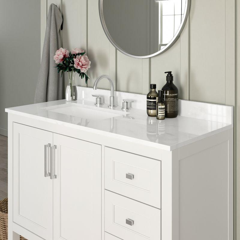 Emma and Oliver Bathroom Vanity, Single Sink Cabinet with 2 Soft Close Doors, Open Shelf and 3 Drawers, Carrara Marble Finish Countertop