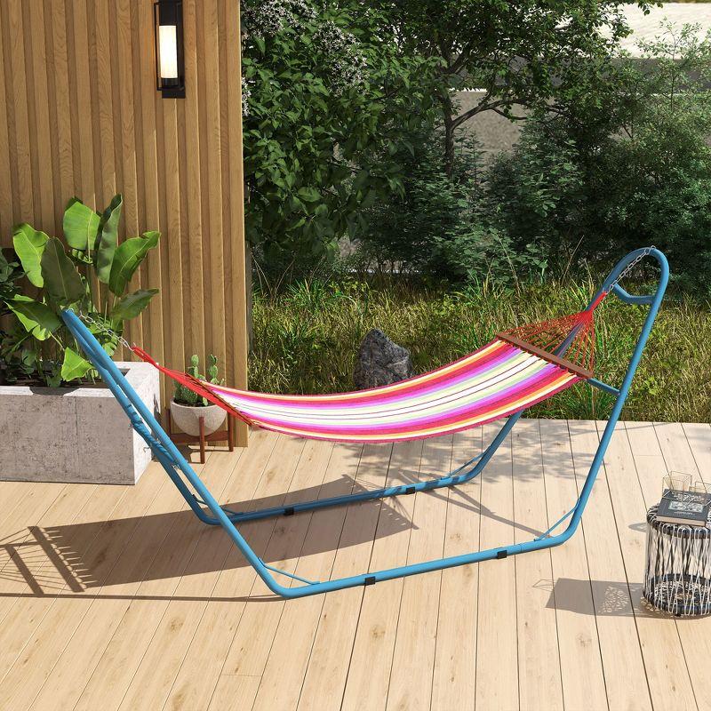 Blue Adjustable Steel Frame Hammock Stand with Weather Resistant Finish