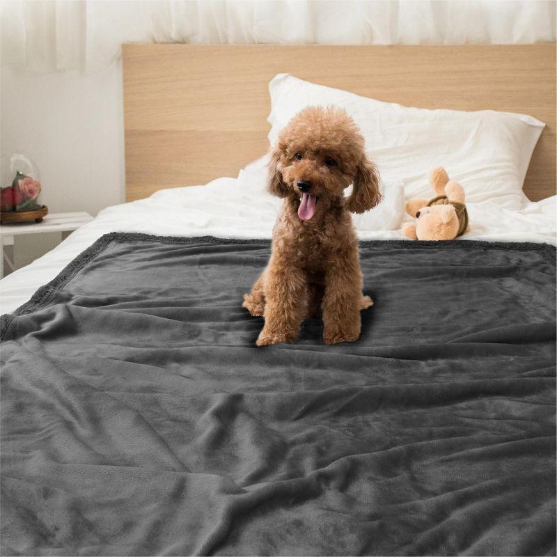 PetAmi Waterproof Dog Blanket for Bed Couch Sofa Cover, Reversible Faux Shearling Fleece Pet Throw