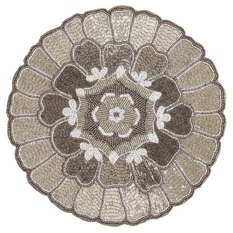 Silver Floral Design Round Beaded Placemats Set of 4