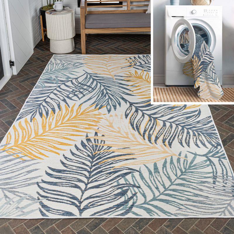 JONATHAN Y Calypso Coastal Casual Palm Frond Reversible Machine-Washable Cream/Navy 5 ft. x 8 ft. Indoor/Outdoor Area Rug
