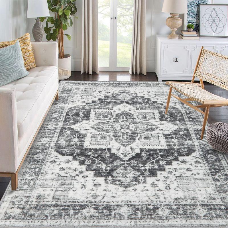 Gray and White Vintage Persian Washable 6' x 9' Area Rug