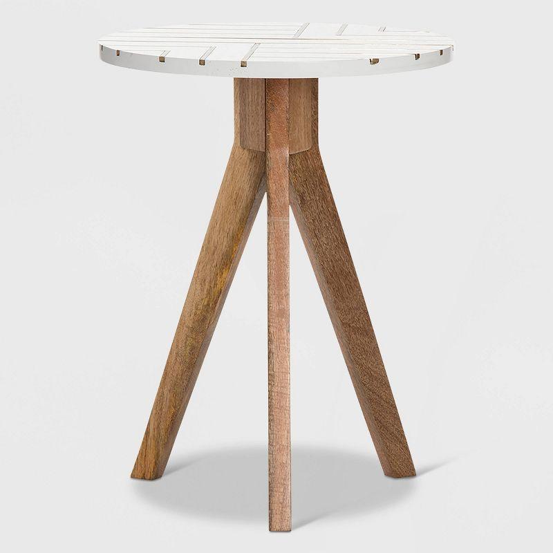 Amari White and Brass Inlay Round Wood Side Table