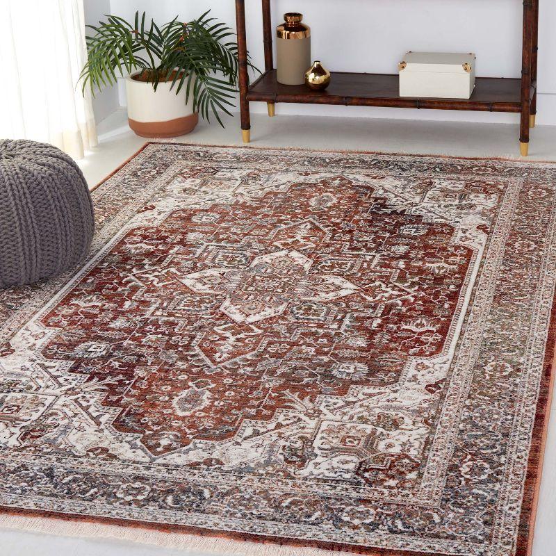 Red and Ivory Rectangular Synthetic Persian Area Rug