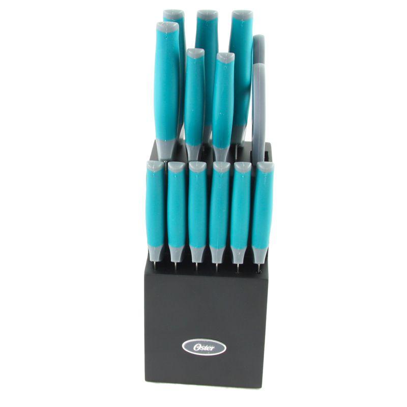 Oster Lindbergh 14 Piece Stainless Steel Cutlery Set in Teal with Wooden Block