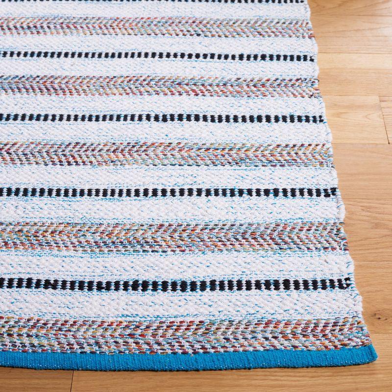 Ivory and Turquoise Handwoven Cotton Area Rug, 2' x 3'