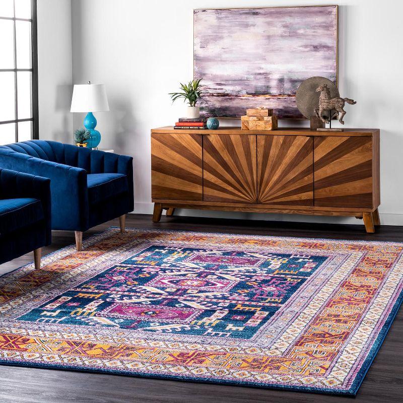 Handmade Navy Synthetic Tribal Runner Rug, 2' x 6'