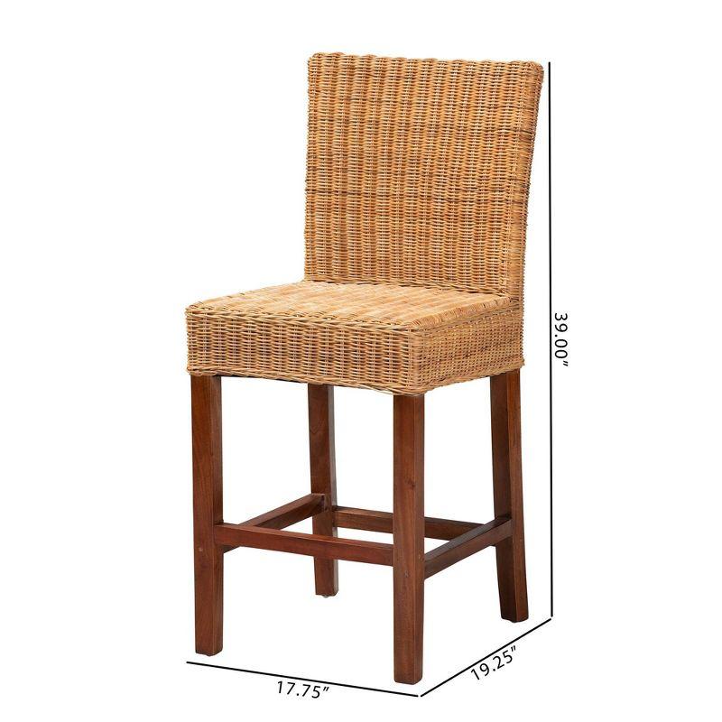 Racquel Natural Rattan and Mahogany Wood Counter Height Barstool Walnut Brown - bali & pari