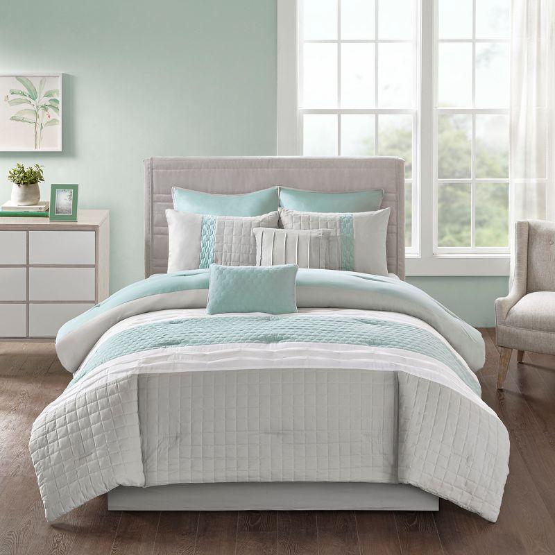 Seafoam and Gray Queen Microfiber 8-Piece Comforter Set