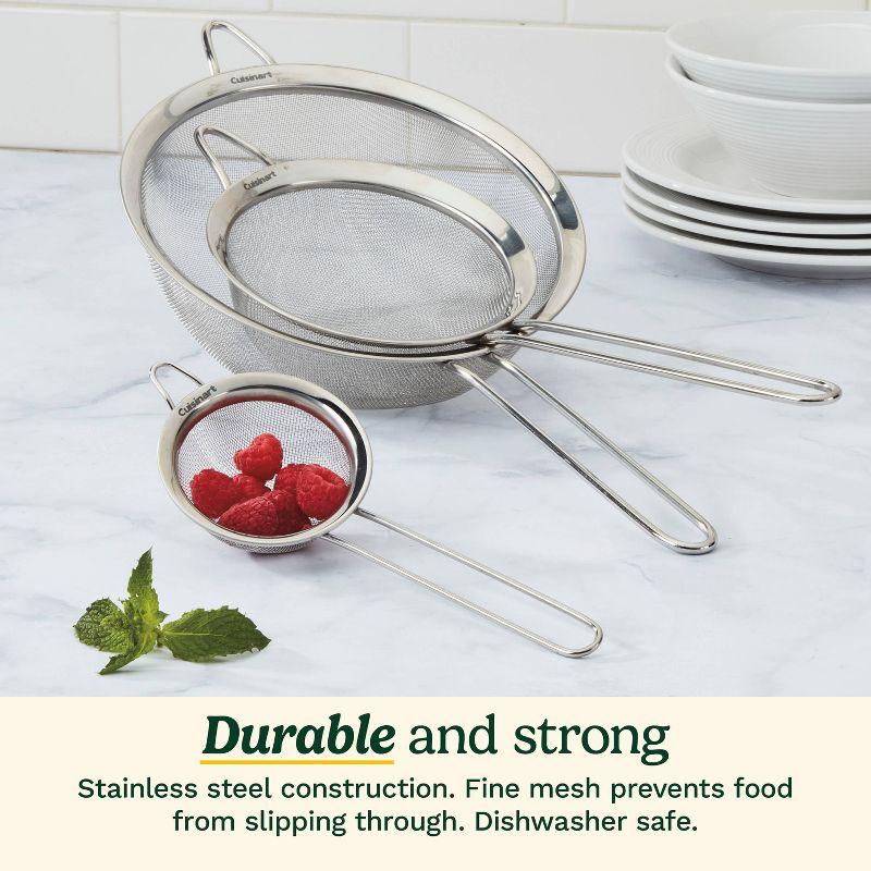 Cuisinart 3 Piece Stainless Steel Mesh Strainer Set for for Sifting, Straining and Draining Vegetables, Pastas, Flour, Tea