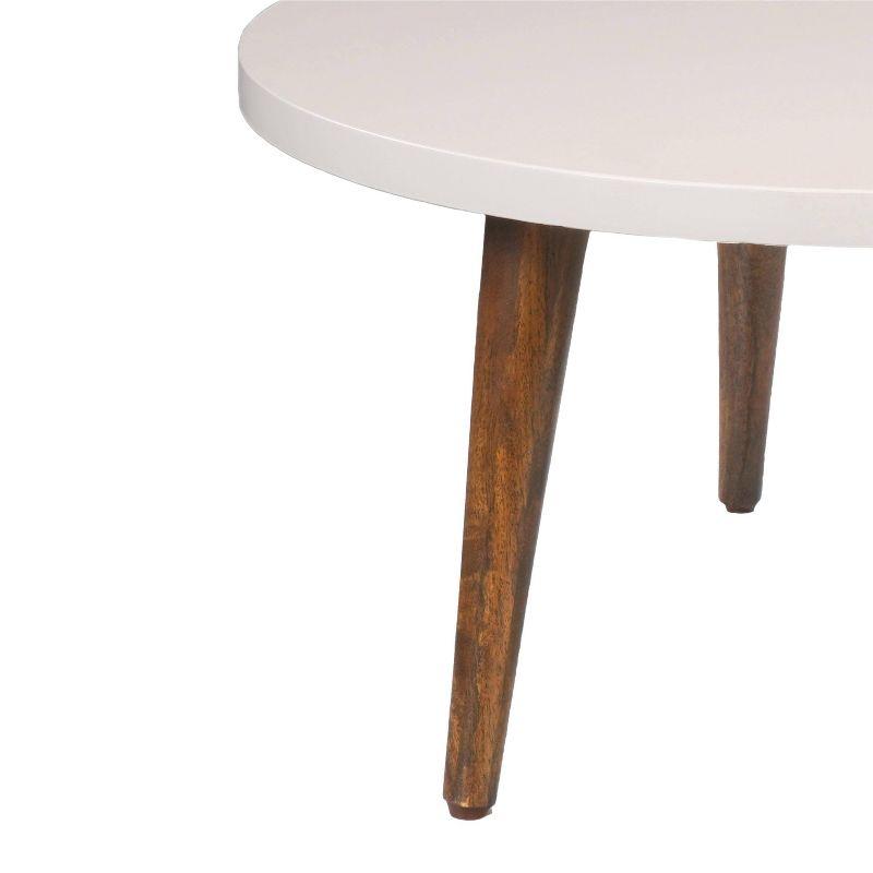 The Urban Port 24" Modern Coffee Table Round Off White Top Tapered Brown Mango Wood Legs Brown/White