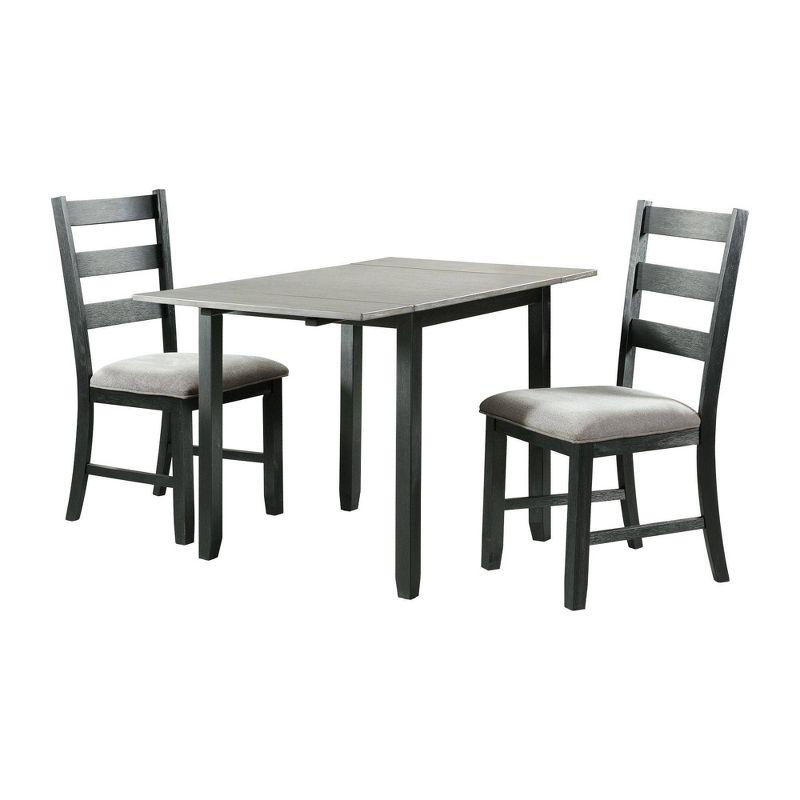 Picket House Furnishings 3pc Tuttle Drop Leaf Extendable Dining Table Set and 2 Chairs Gray/Black: Modern Rectangle Shape, Upholstered Chairs