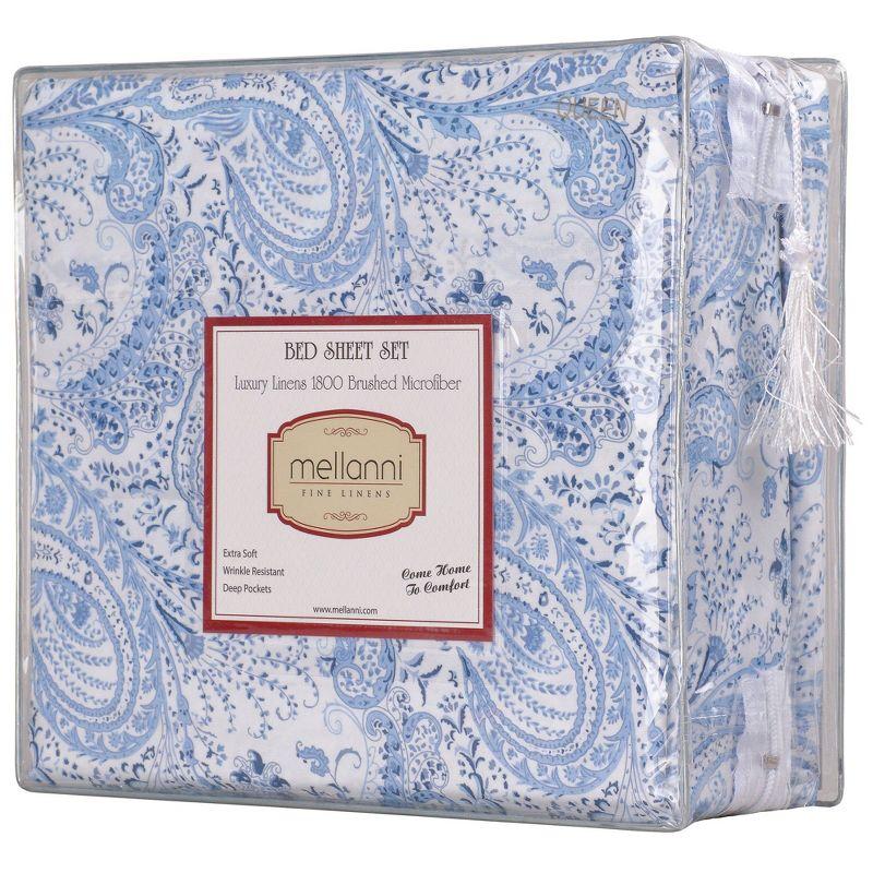 Queen Paisley Blue Microfiber 4-Piece Deep Pocket Sheet Set