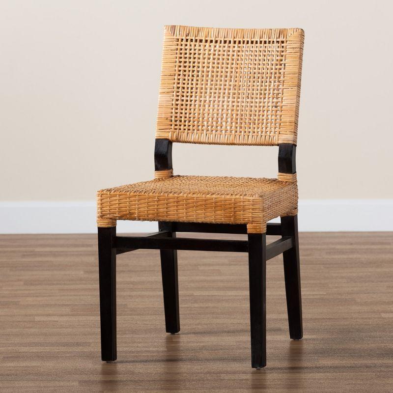 bali & pari Lesia Modern Bohemian Natural Brown Rattan and Espresso Brown Mahogany Wood Dining Chair