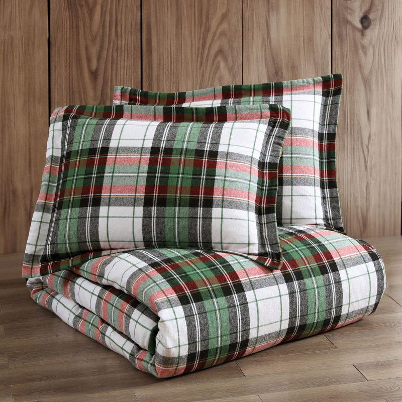 Twin Green and Red Cotton Plaid Duvet Set