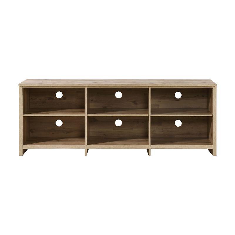 AndMakers 65 in. Modern Oak TV Stand For TVs Up To 62" With 6 Open Shelves, Modern Entertainment Center With Storage, TV Console Table