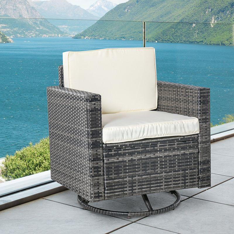 Outsunny Outdoor Swivel Rocker, PE Wicker Dining Chair, 360 Degree Swivel Patio Glider with Cushions, Steel, Cream White