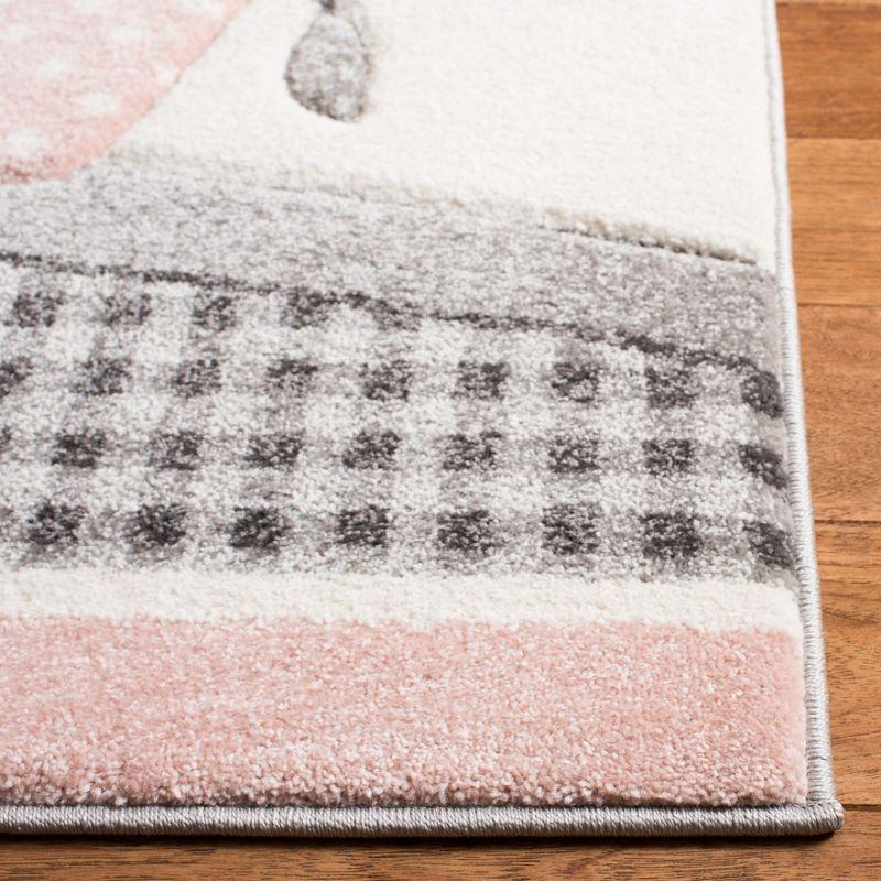 Ivory and Pink Square Kids Synthetic Area Rug